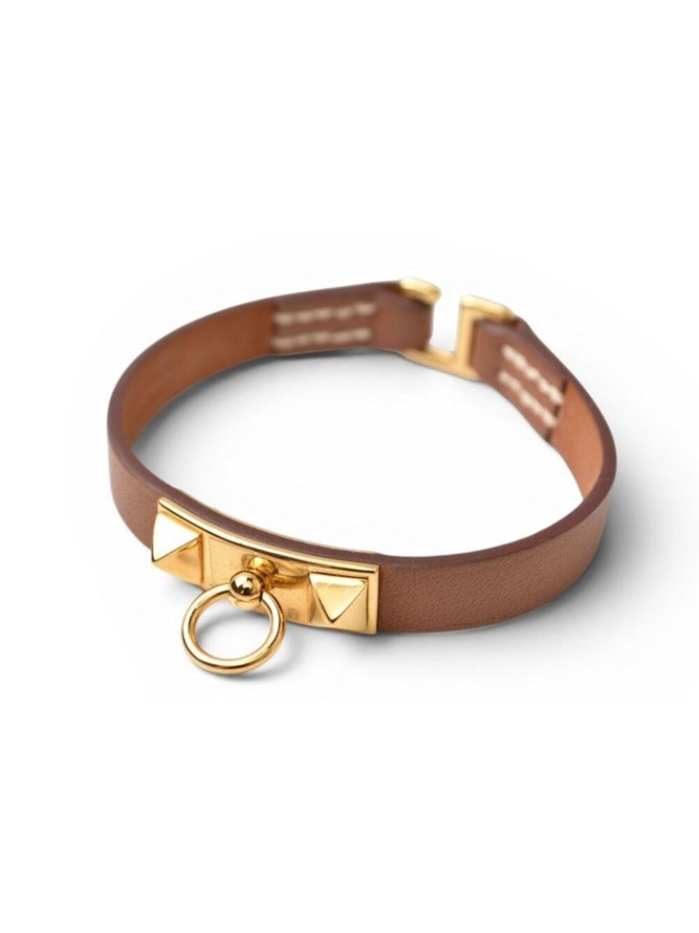Hermes Bangle Bracelet Mini Rival Vo Swift Brown Gold